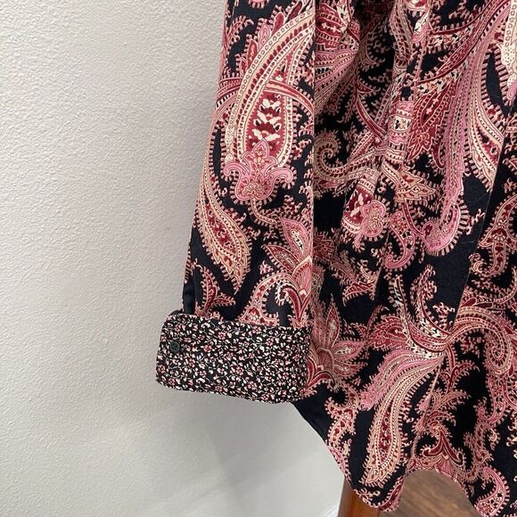 Chaps Ralph Lauren Button Up Shirt Top Size 2X Dark Paisley Flip Cuff Cotton - Picture 4 of 8